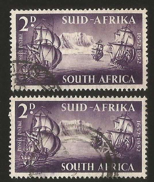 1952 Union of South Africa-SACC137a/138a-Varieties-Full Moon and Line Through Sails-Used.