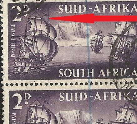 1952 Union of South Africa-SACC138a-Variety-Line Through Sails-Used.