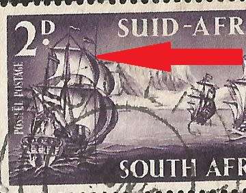 1952 Union of South Africa-SACC138a-Variety-Line Through Sails-Used.