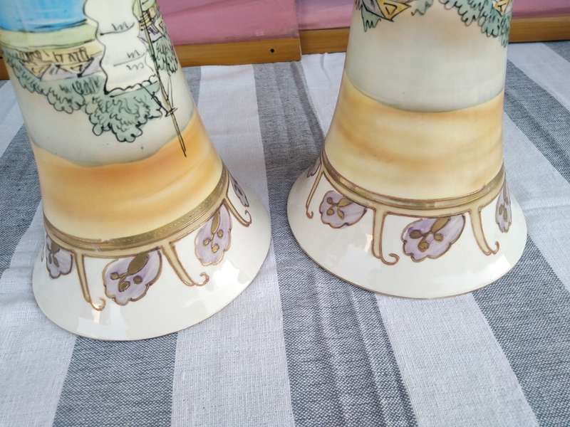 Pair of Vases with a sail boat scene.  30cm high . No chips or cracks, Just Crazing
