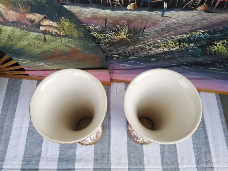 Pair of Vases with a sail boat scene.  30cm high . No chips or cracks, Just Crazing