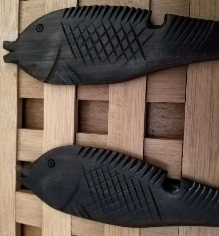Hand Crafted Salad Serving Fork Spoon. Probably African Black wood.