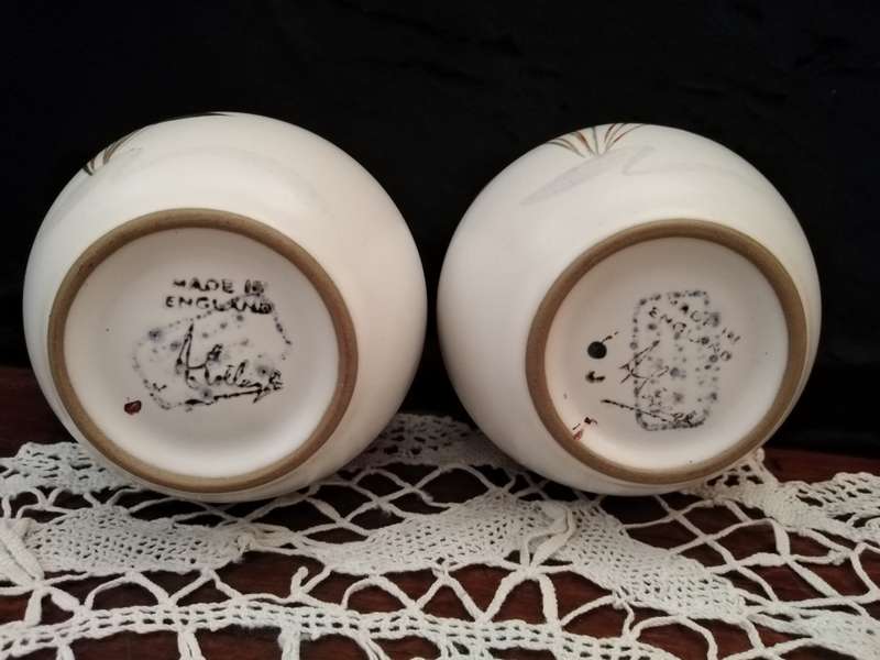 Denby `GreenWheat` Pair of Jam Jars Signed A College - Produced 1955-1976