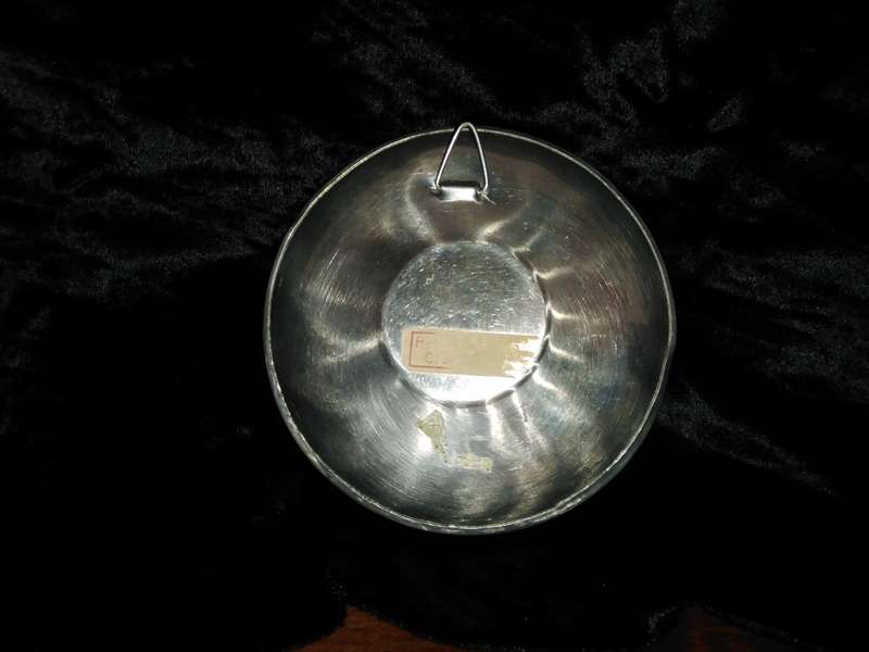 Small Butterfly dish. Butterfly behind glass with a metal rim