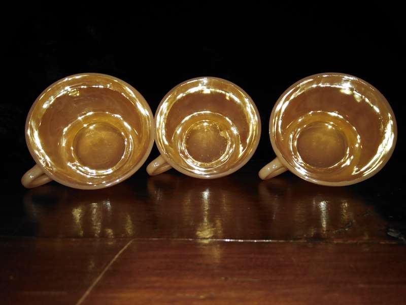Fire-King Glass 1950s Vintage Anchor Hocking Peach Lusterware 3 x Teacups