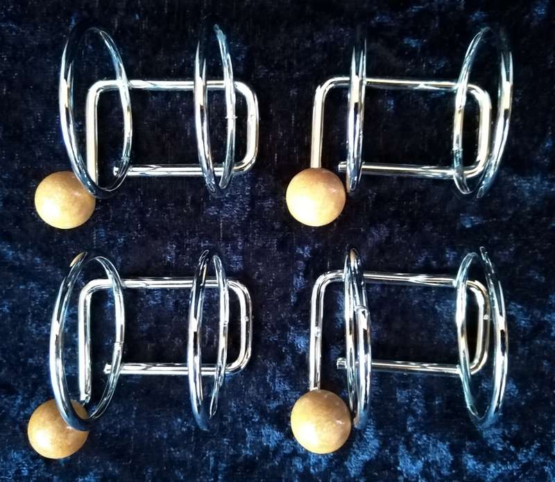 Boxed set of Wood and Chrome Napkin Serviette rings
