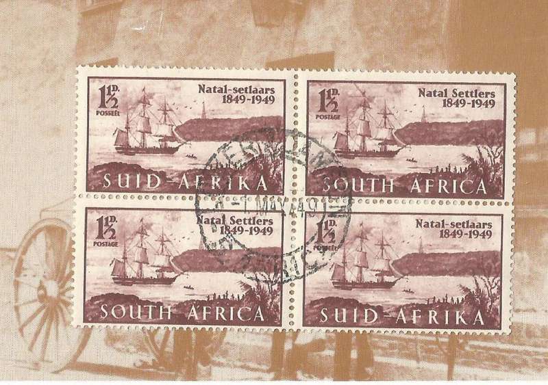 1949-Union of South Africa-Centenary of Arrival of British Settlers in Natal. UHB Ve `V` Sideways