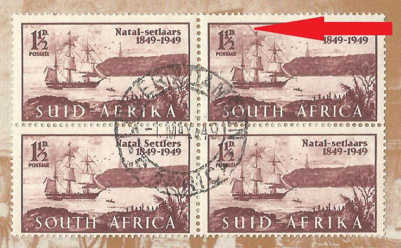 1949-Union of South Africa-Centenary of Arrival of British Settlers in Natal. UHB Ve `V` Sideways