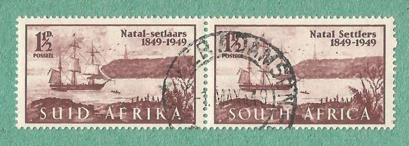 1949-Union of SA-Cent. of Arrival of British Settlers in Natal. Dot under `8` of 1849 on English