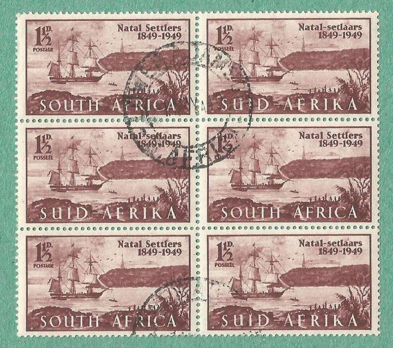 1949-Union of SA-Centenary of Arrival of British Settlers in Natal. Barrel in Ocean Top Right
