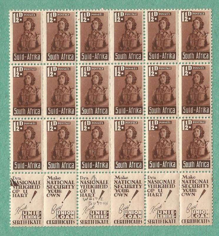 1942-1944-MNH-Union of South Africa-War Effort Reduced Sizes. SACC97 `Double roulette` part sheet