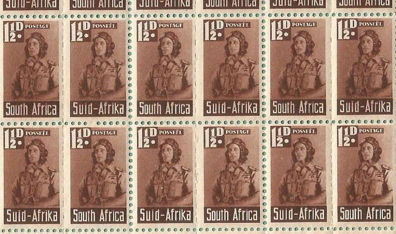 1942-1944-MNH-Union of South Africa-War Effort Reduced Sizes. SACC97 `Double roulette` part sheet