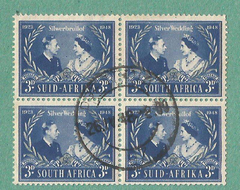 1948-Used-Union of SA-Silver Wedding of KG VI and QE Shift of silver giving the look of white leaves