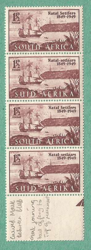 1949-MNH-Union of South Africa-Centenary of Arrival of British Settlers in Natal. Various flaws