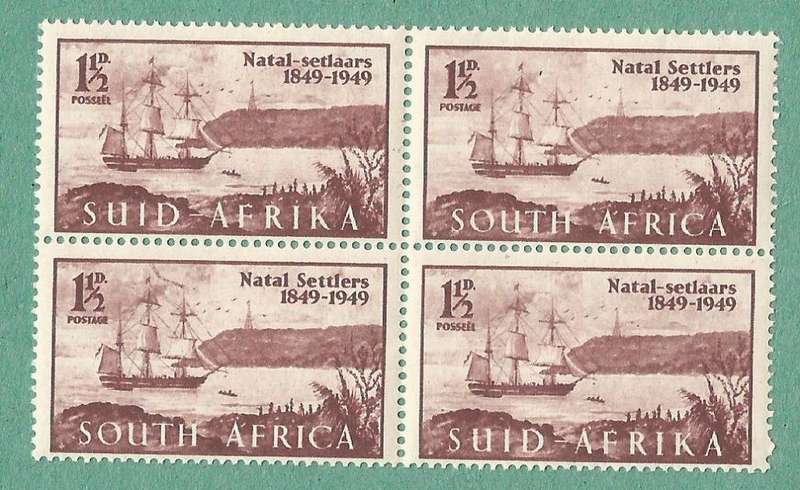 1949-MNH-Union of South Africa-Centenary of Arrival of British Settlers in Natal. Pennant Flaw