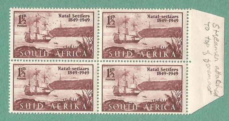 1949-MNH-Union of South Africa-Centenary of Arrival of British Settlers in Natal. Pennant Flaw