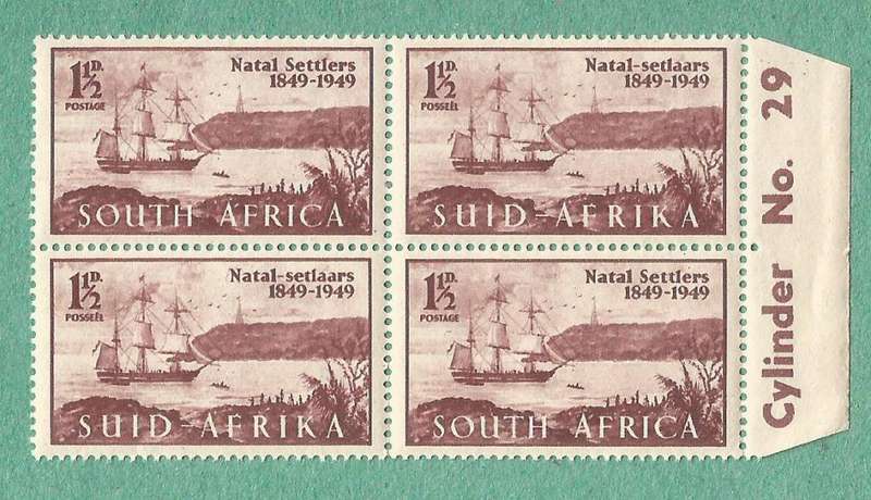 1949-MNH-Union of South Africa-Centenary of Arrival of British Settlers in Natal. Tail to N