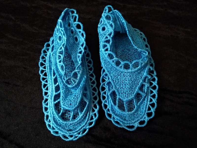 Crocheted blue Bootsies