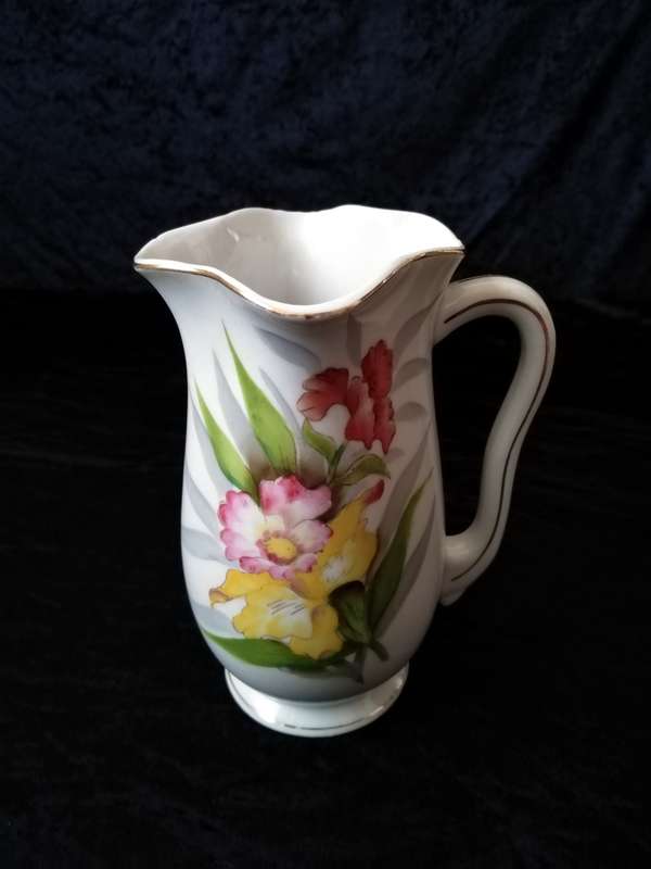 Vase or water jug, with painted flower on. No Name. 16cm high