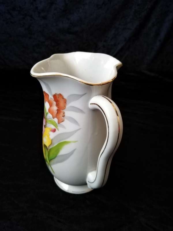 Vase or water jug, with painted flower on. No Name. 16cm high