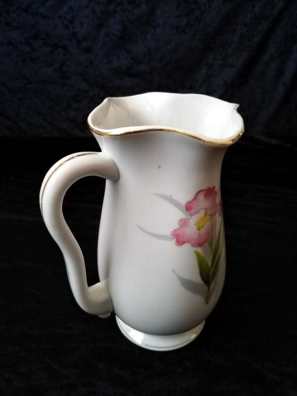 Vase or water jug, with painted flower on. No Name. 16cm high