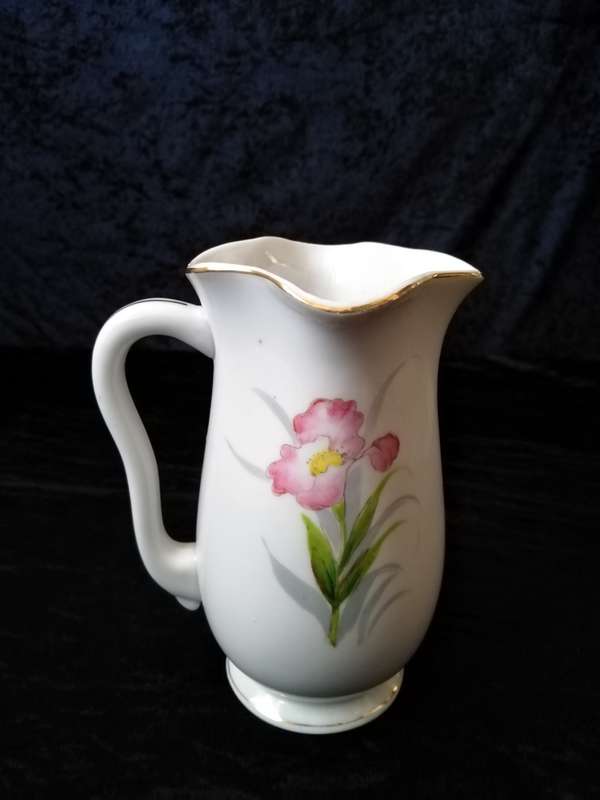 Vase or water jug, with painted flower on. No Name. 16cm high