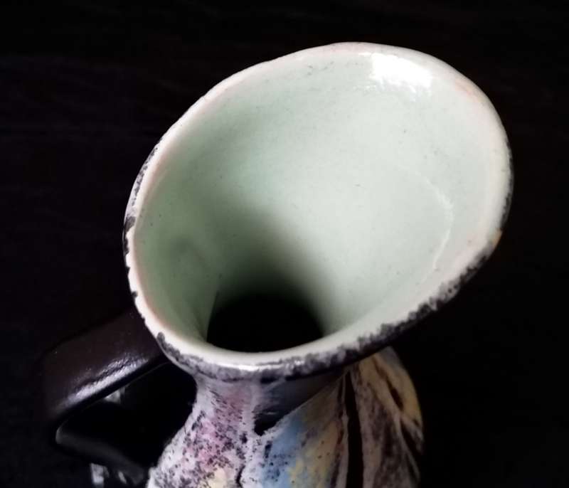 West German Vase with handle - Pink, Black and White 537-12. 13.5cm high