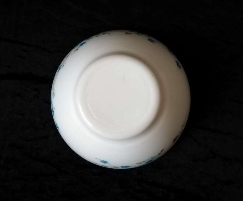 Arcopal White milk glass with Blue flower pattern