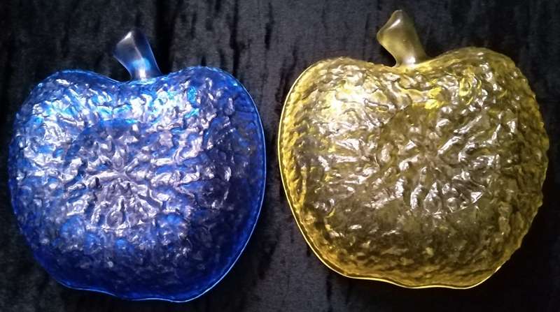 Glass Apple Snack Bowls Blue and Yellow