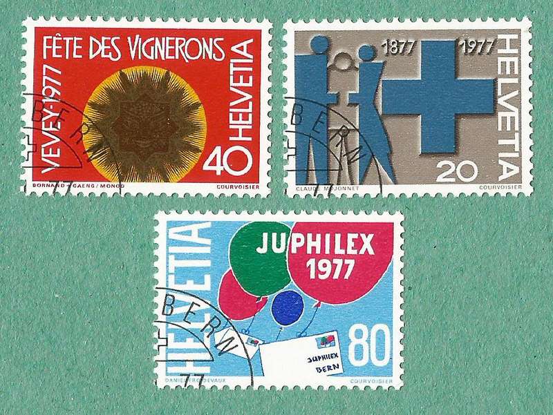 Switzerland Used 1977 100th Anni of Blue Cross, Vintage Festival in Vevey, Int Stamp Ex JUPHILEX `77