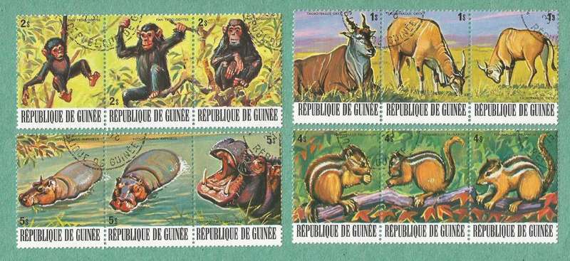 Guinea Used 1977 Endangered Animals, Eland, Hippopotamus, Squirrel, Chimpanzee