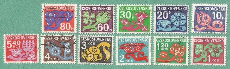 Czechoslovakia Used 1971 Postage Due Ornaments Including the rare 5.40Kc