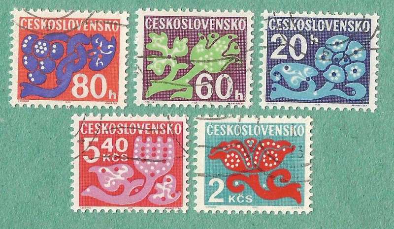 Czechoslovakia Used 1971 Postage Due Ornaments Including the rare 5.40Kc