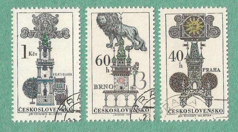 czechoslovakia Used 1970 Ancient Buildings and House-signs from Prague, Brno and Bratislava