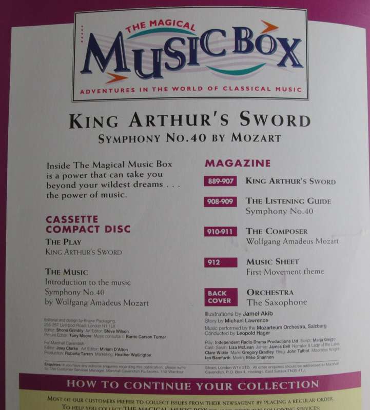 1996-Collectible-The Magical Music Box-No38-Magazine + CD. King Arthur`s Sword. Sold As Is.