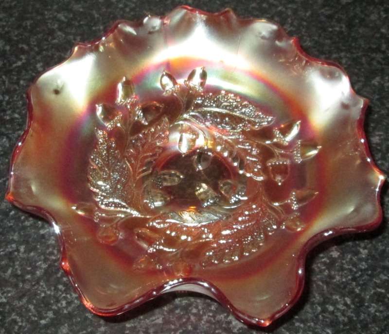 Home Decor-Carnival Glass-Bowl-Acorn/Fenton Glass -Good Condition