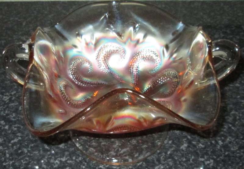 Home Decor-Carnival Glass-Bon Bon Dish-Questions Marks by Dugan 1910  -Good Condition