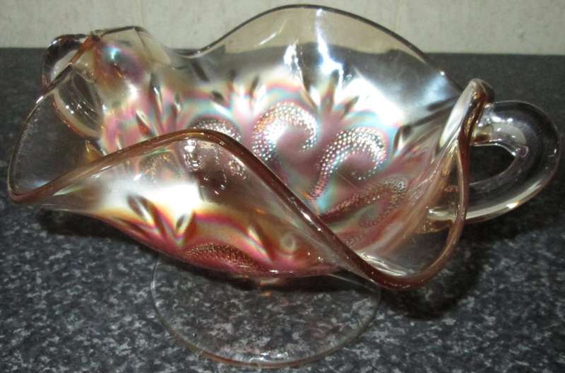 Home Decor-Carnival Glass-Bon Bon Dish-Questions Marks by Dugan 1910  -Good Condition