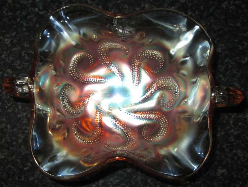Home Decor-Carnival Glass-Bon Bon Dish-Questions Marks by Dugan 1910  -Good Condition