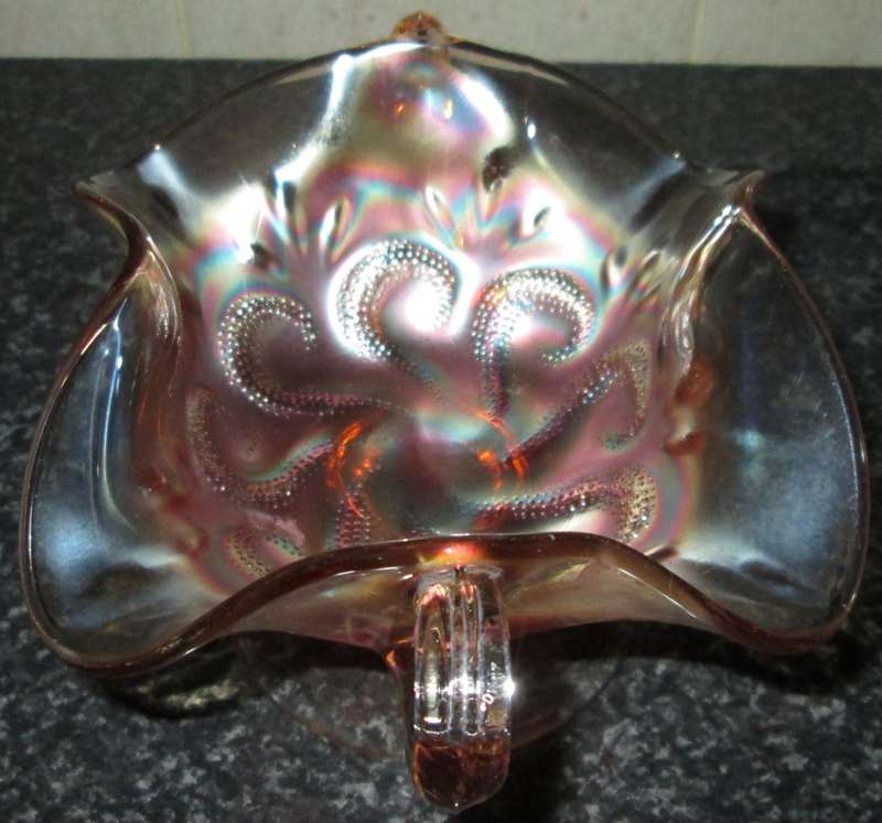 Home Decor-Carnival Glass-Bon Bon Dish-Questions Marks by Dugan 1910  -Good Condition