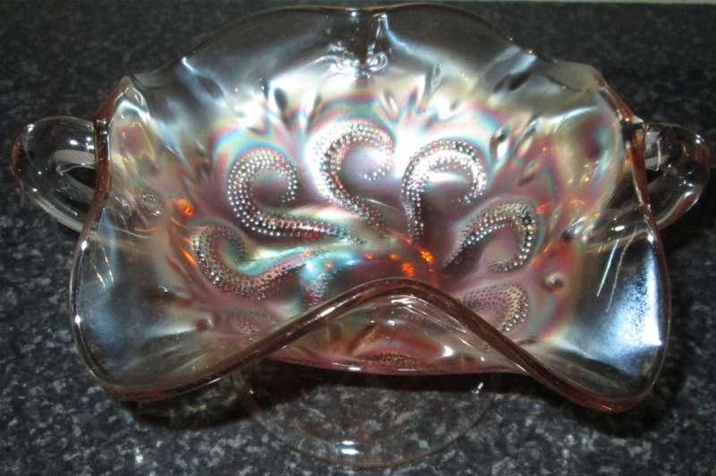 Home Decor-Carnival Glass-Bon Bon Dish-Questions Marks by Dugan 1910  -Good Condition