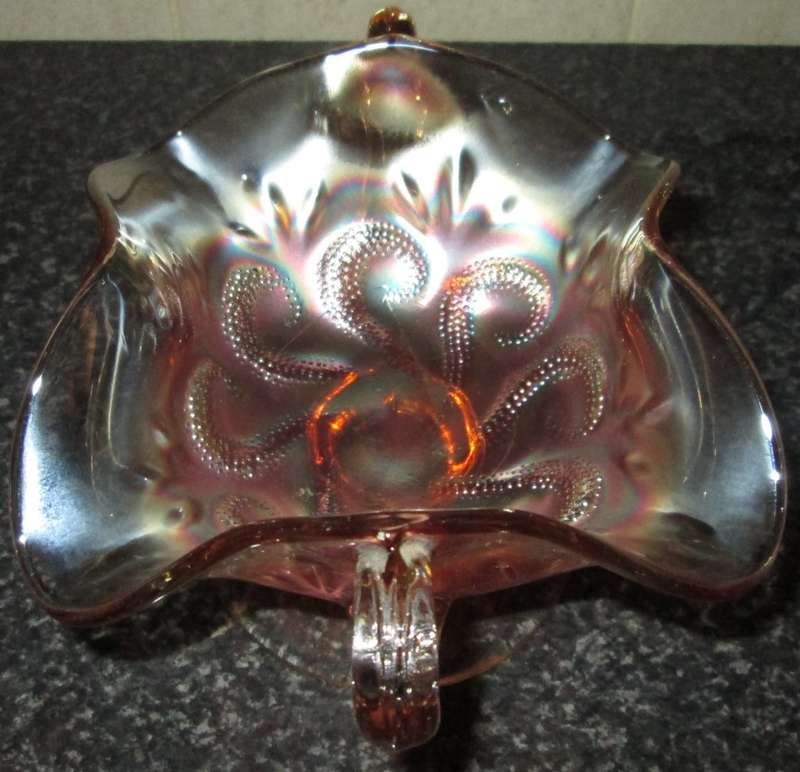 Home Decor-Carnival Glass-Bon Bon Dish-Questions Marks by Dugan 1910  -Good Condition