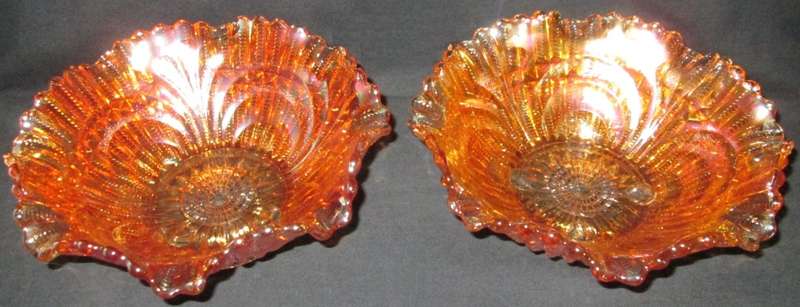Home Decor-Carnival Glass-Bowls-Pair-Scroll Embossed Imperial File Set -Good Condition