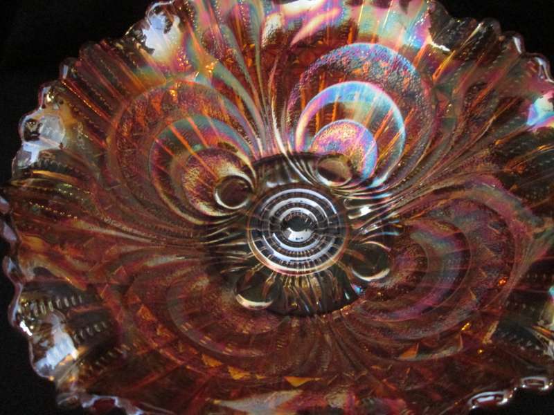 Home Decor-Carnival Glass-Bowls-Pair-Scroll Embossed Imperial File Set -Good Condition