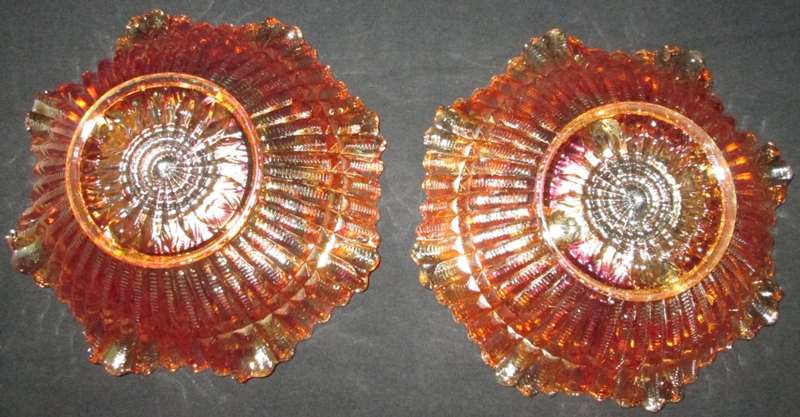 Home Decor-Carnival Glass-Bowls-Pair-Scroll Embossed Imperial File Set -Good Condition