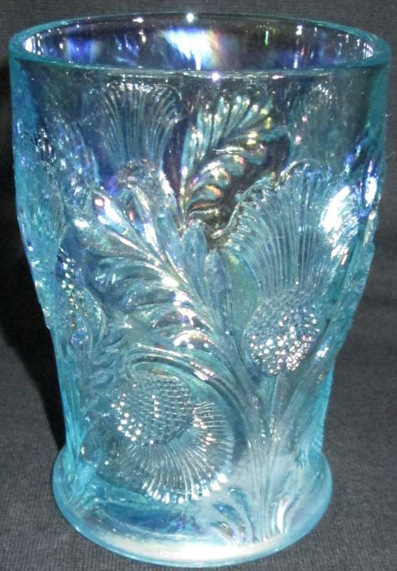 Home Decor-Carnival Glass-Blue Glass- Mosser / Cambridge Inverted Thistle Ice Blue-Good Condition