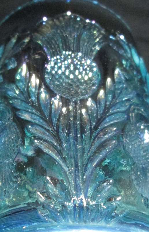 Home Decor-Carnival Glass-Blue Glass- Mosser / Cambridge Inverted Thistle Ice Blue-Good Condition