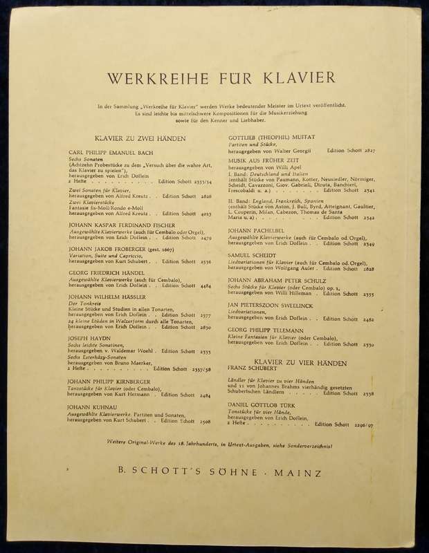 Book-Sechs Leichte Sonaten/Johann Christoph Friedrich Bach/Klaviermusik Der Vorklassik.