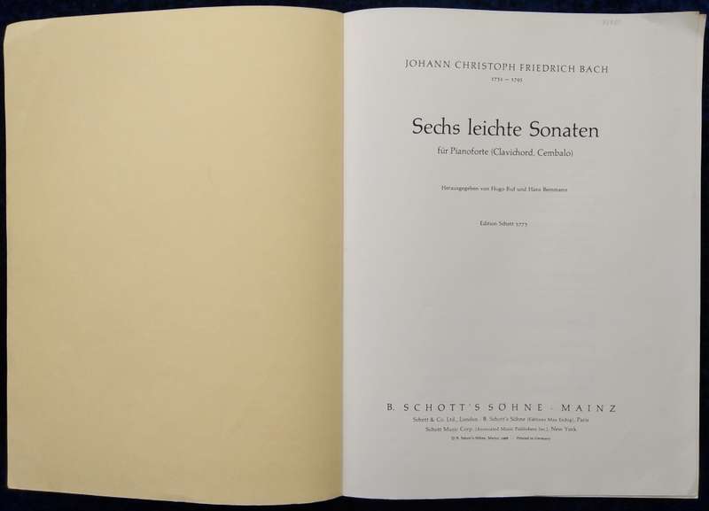 Book-Sechs Leichte Sonaten/Johann Christoph Friedrich Bach/Klaviermusik Der Vorklassik.
