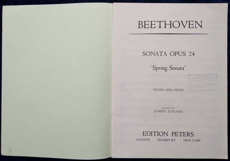 Book-Edition Peters/No4066/Beethoven/Sonata/Opus 24 `Spring Sonata`/Violin & Piano/Joachim